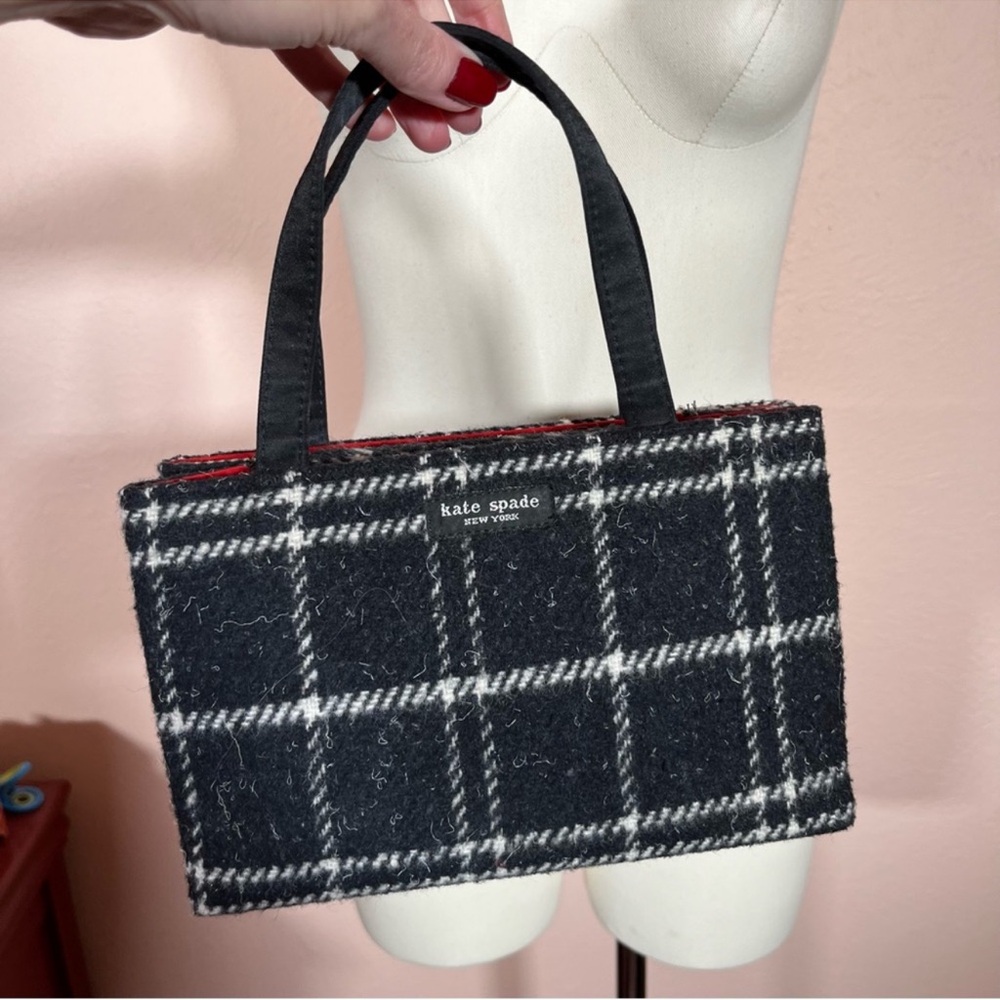 SOLD LIVE! Vintage Y2K Kate Spade Black Plaid HandBag - Picture 10 of 15